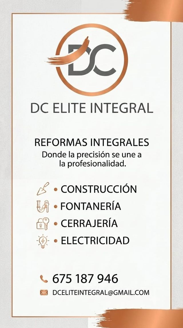 Cartel de DCELITE Reformas: baños, cocinas, pintura, albañilería, carpintería, electricidad, fontanería y solados en Albacete